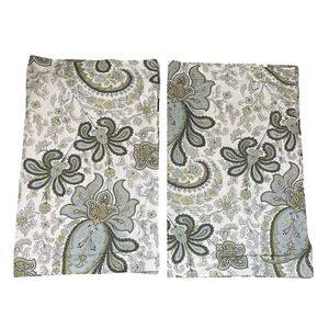 2 POTTERY BARN Charlie Paisley Standard Pillow Sham Organic Cotton Green Blue